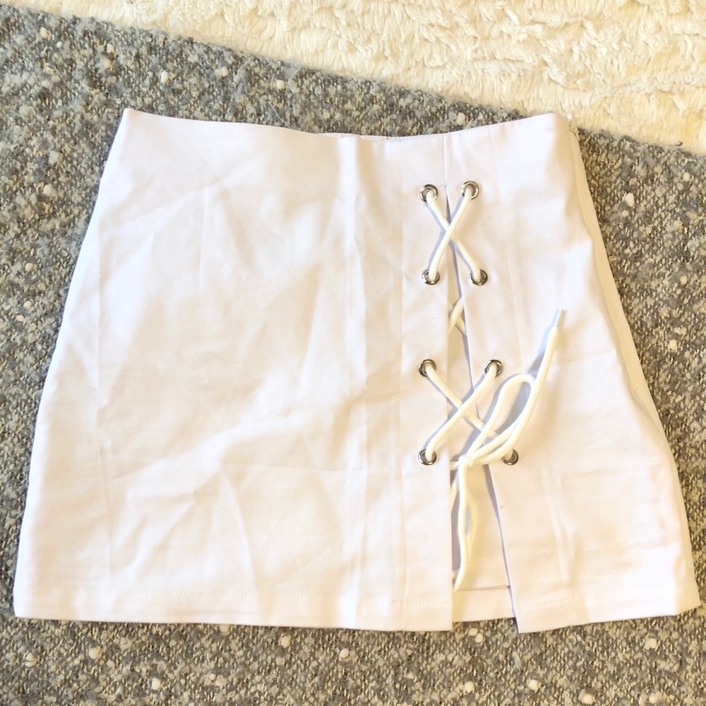 White Mini Skirt Tie Up